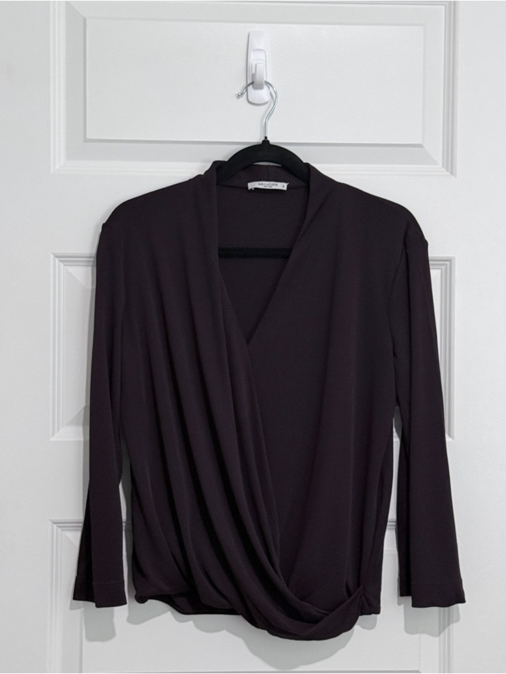 MM Lafleur Draped Surplice Long-Sleeve Top in Deep Plum Size M